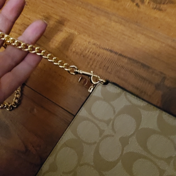 Coach Tan and Black Wristlet with Gold Chain - Picture 4 of 10